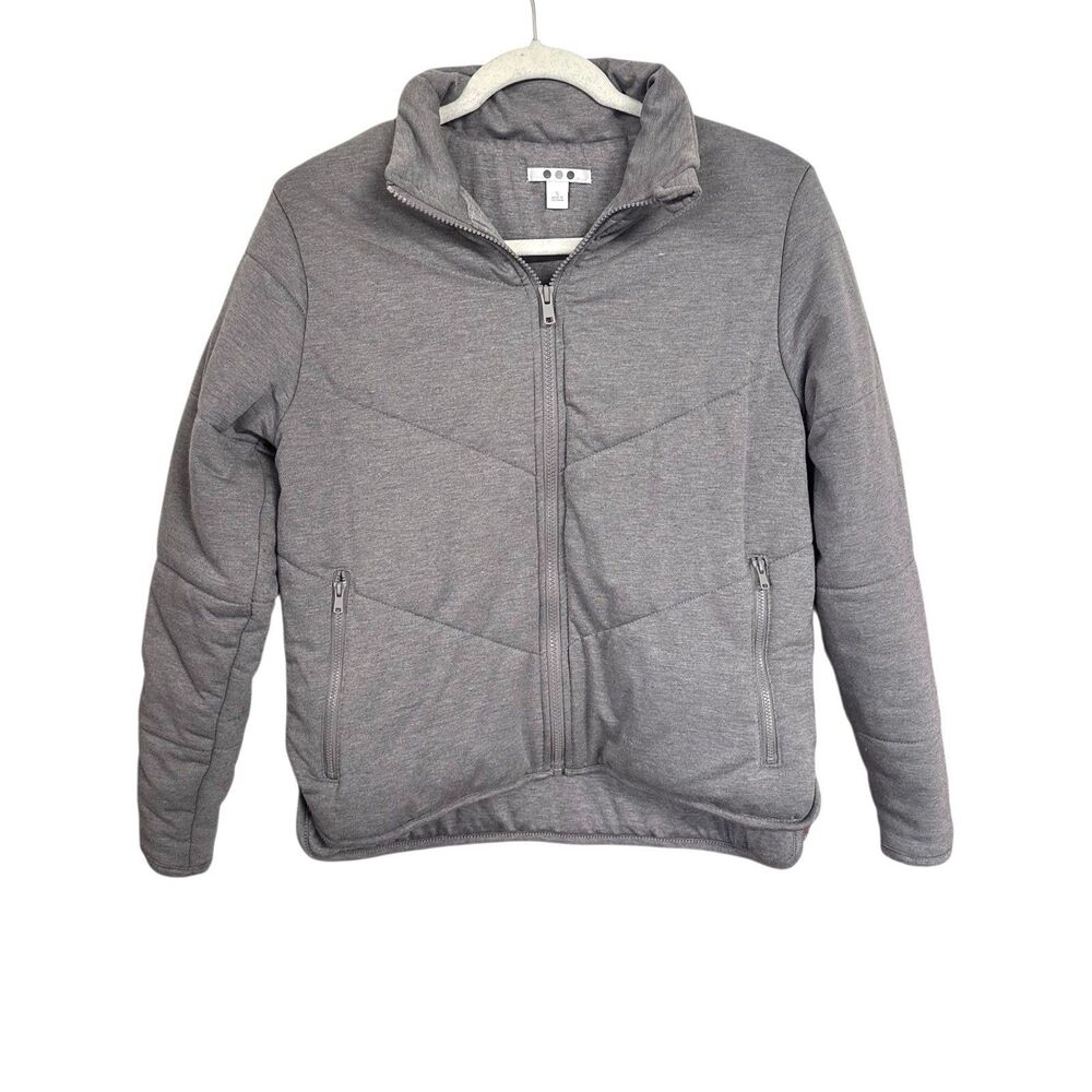 Three Dots Womens Sz S Gray Full Zip Quilted Jacket Light Soft Long Sleeve